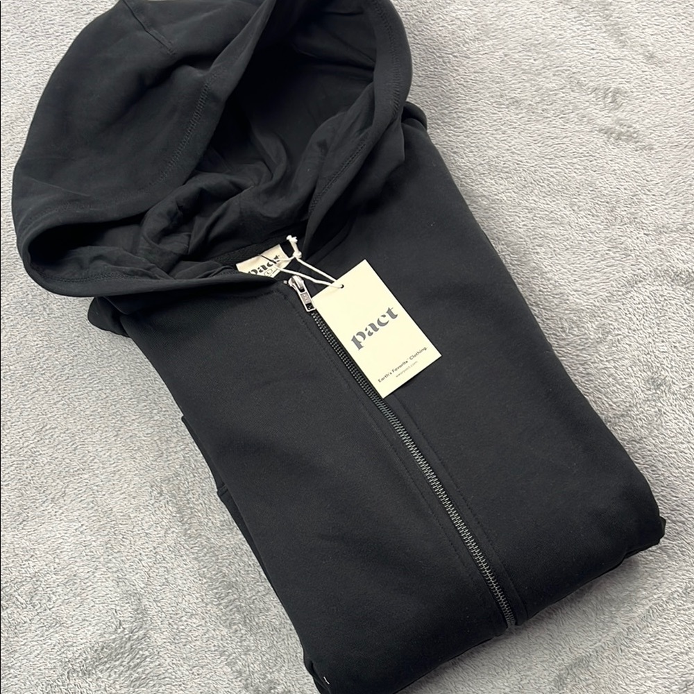 NEW L Pact Organic Unisex‎ Women's Men's Black One For All Full Zip Hoodie